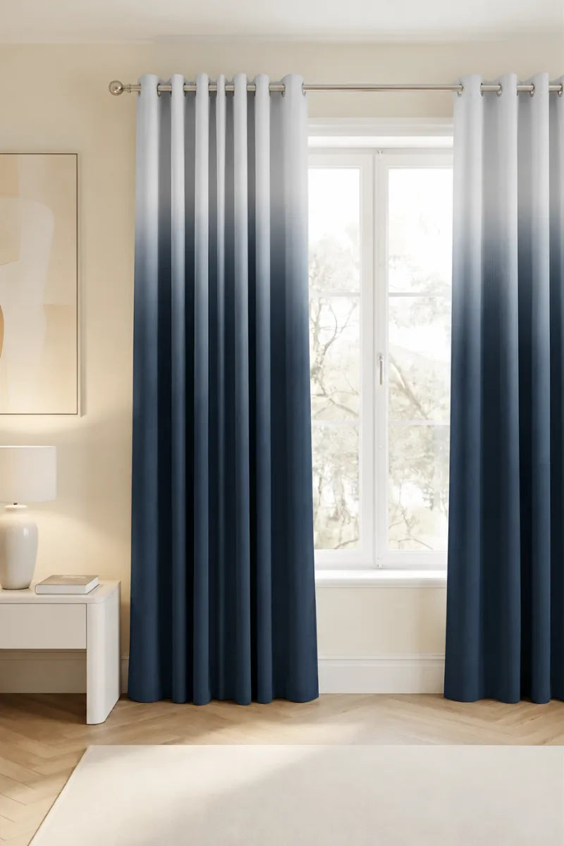 Midnight Slate Blue (#2D3E4F) Dip-Dye Ombre Velvet Curtains – Set of 2 Panels