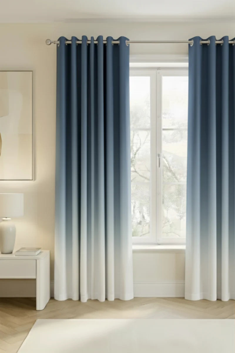 Dark Blue Luxury Dawn to Dusk Gradient Grommet Curtain Set of 2