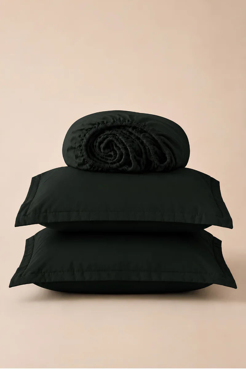 Midnight Green Solid 3-Piece Bedsheet Set