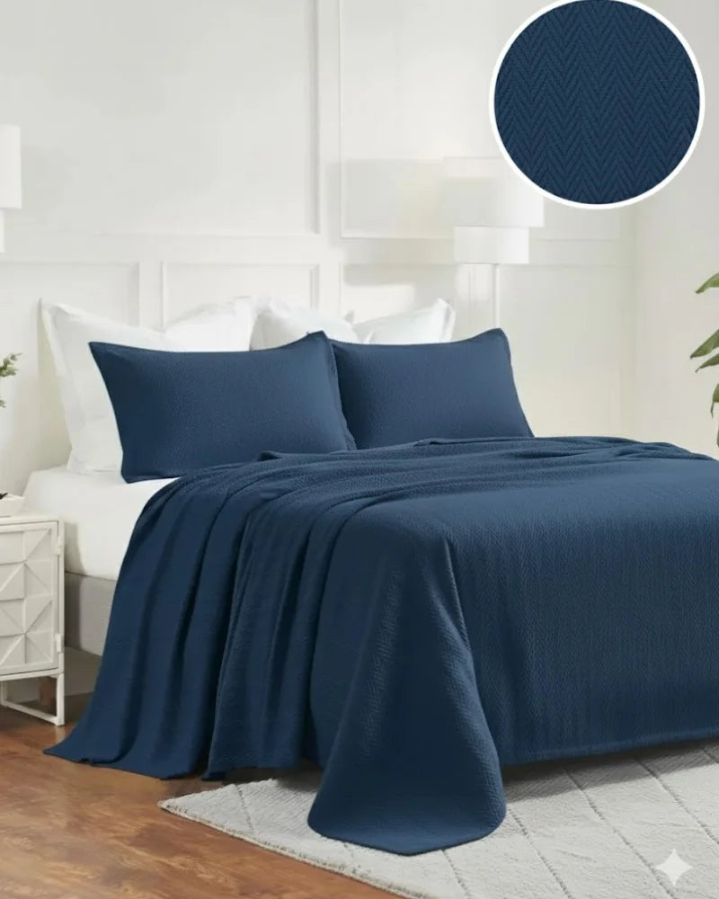 ULTRA SOFT THERMAL BLANKET – Navy (Double Bed 210x240 cm) | 100% Cotton Weave | Four-Season Comfort | 250 GSM