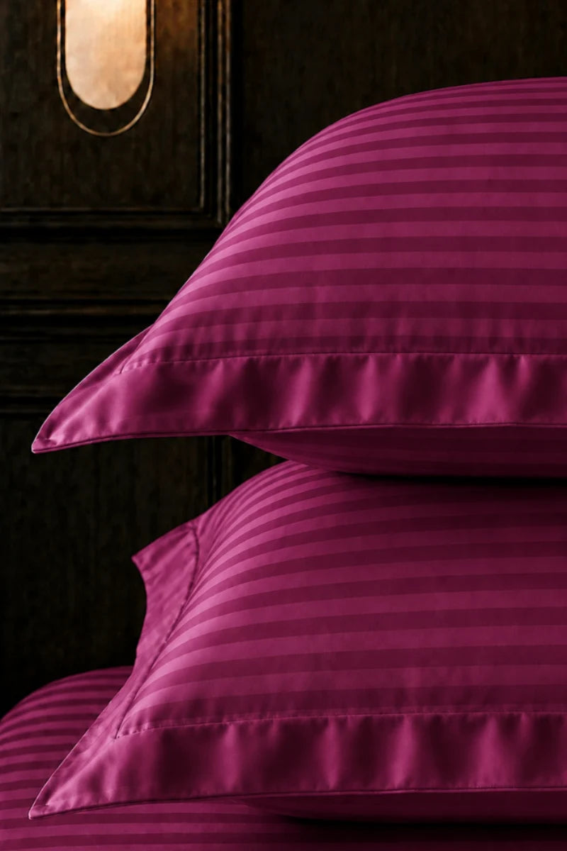 Plum Magenta Stripe Fitted Bedsheet - King Size
