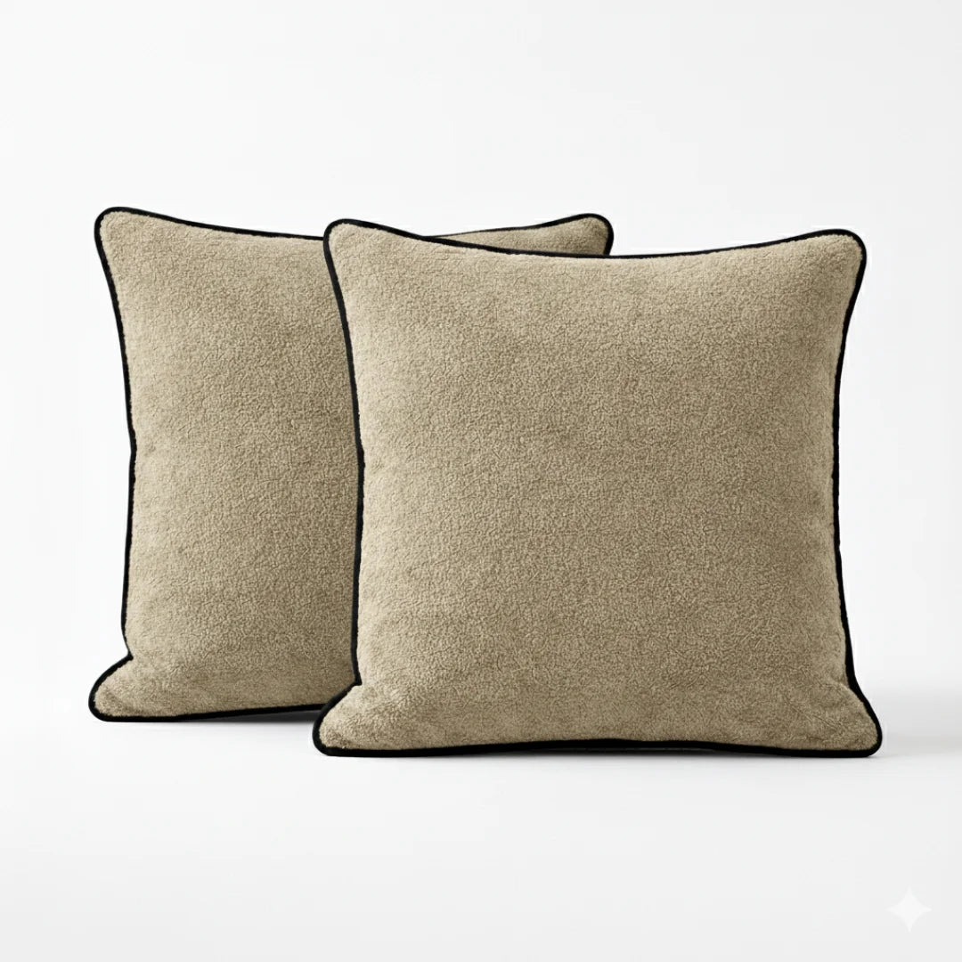Light Brown Modern Terry Cushion – Soft Texture & Hidden Zip (Pack of 2)