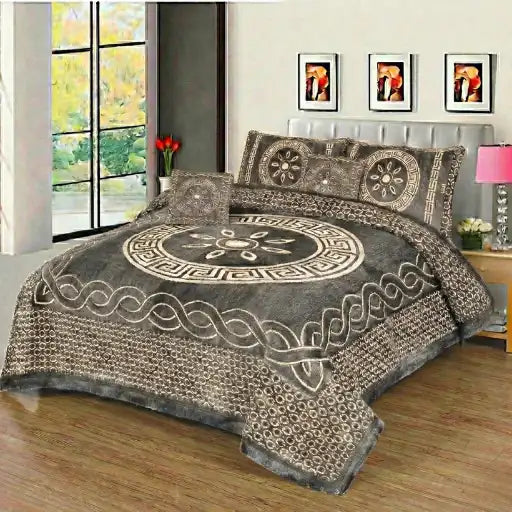 Premium Fomi Four Border Jacquard Bed Sheet Set – 4 Pcs: 1 Fomi Bed Sheet, 2 Pillow Covers, 1 Cushion Cover