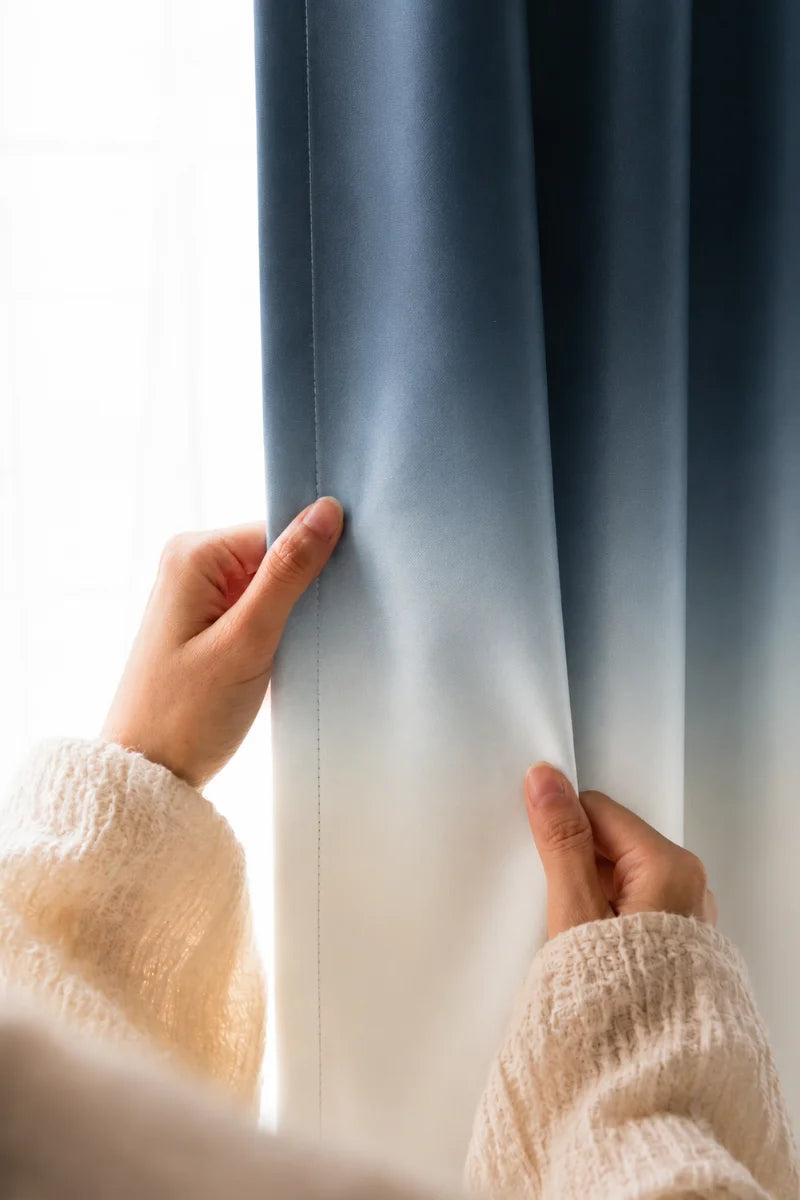 Dark Blue Frosted Ombre Velvet Curtains – Set of 2 Panels