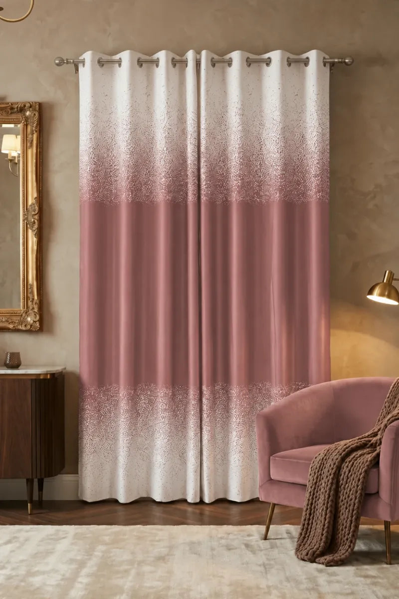 Dusty Rose Pink (#B17078) Speckled Ombre Velvet Curtains – Set of 2 Panels