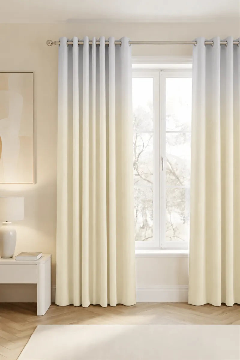 Ivory Cream (#EDE7CE) Dip-Dye Ombre Velvet Curtains – Set of 2 Panels