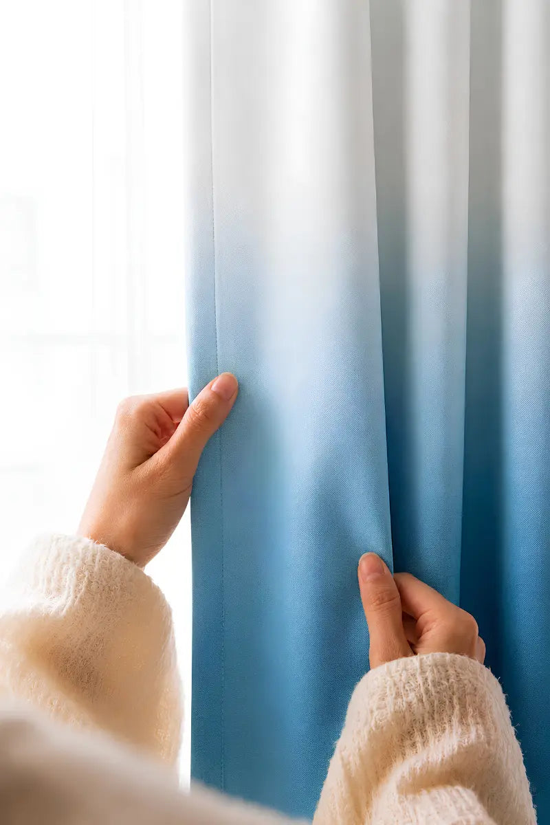 Sky Blue Dip-Dye Ombre Velvet Curtains – Set of 2 Panels