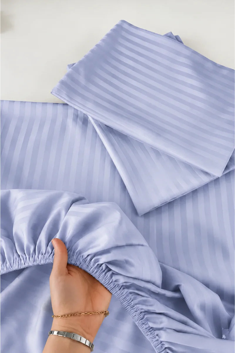 Ice Blue Stripe Fitted Bedsheet - King Size