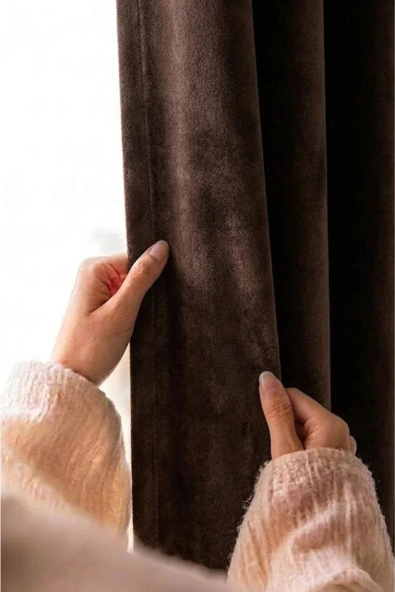 Dark Chocolate Brown Solid Velvet Curtains - Set of 2 Panels