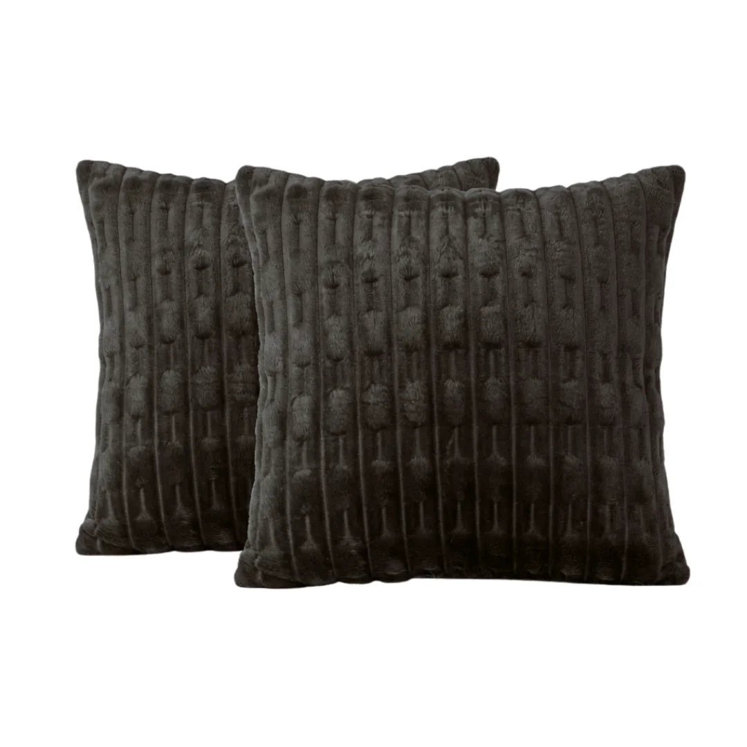 Light Black Embossed Fleece Texture Cushion – Rich Texture & Hidden Zip (Pack of 2)