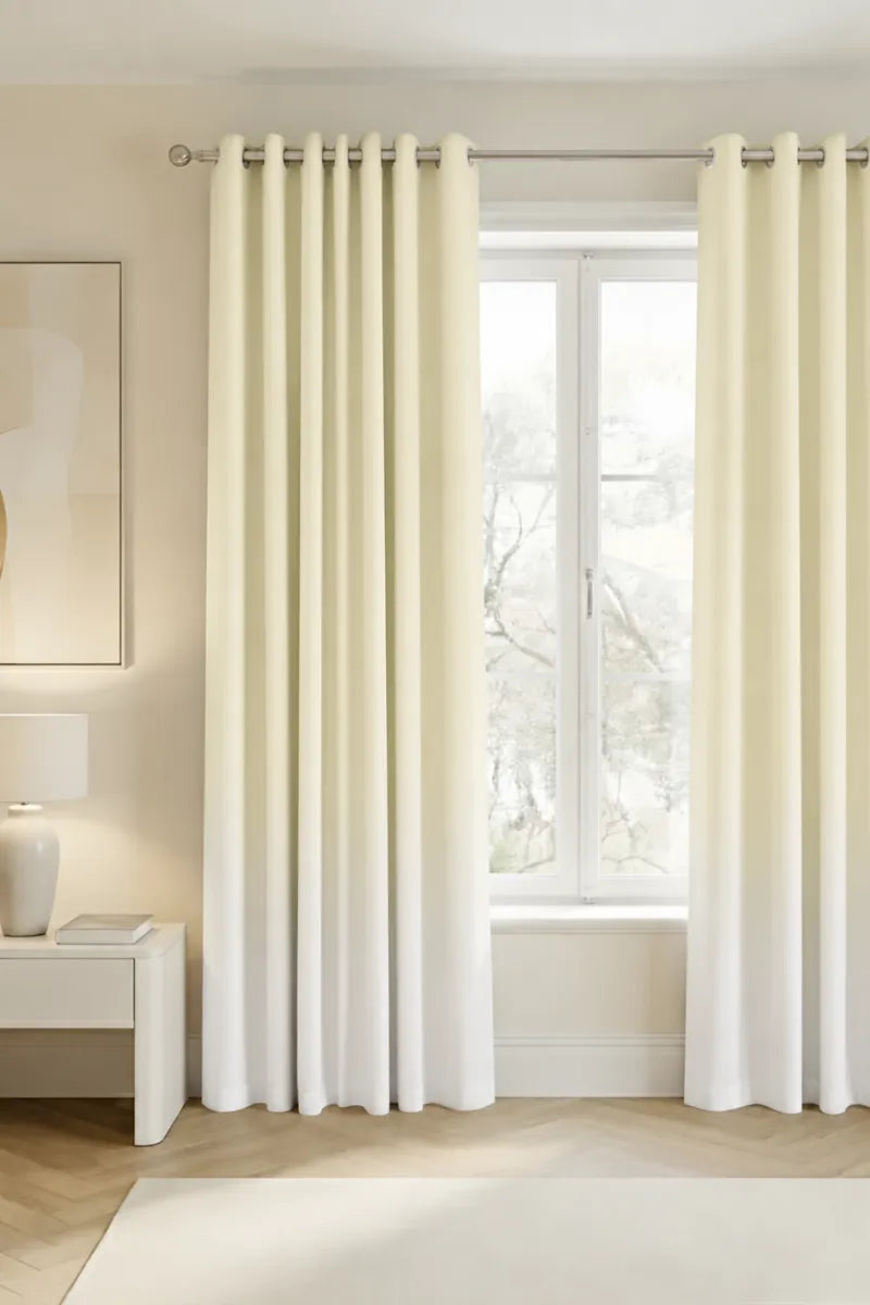 Ivory Cream (#EDE7CE) Frosted Ombre Velvet Curtains – Set of 2 Panels