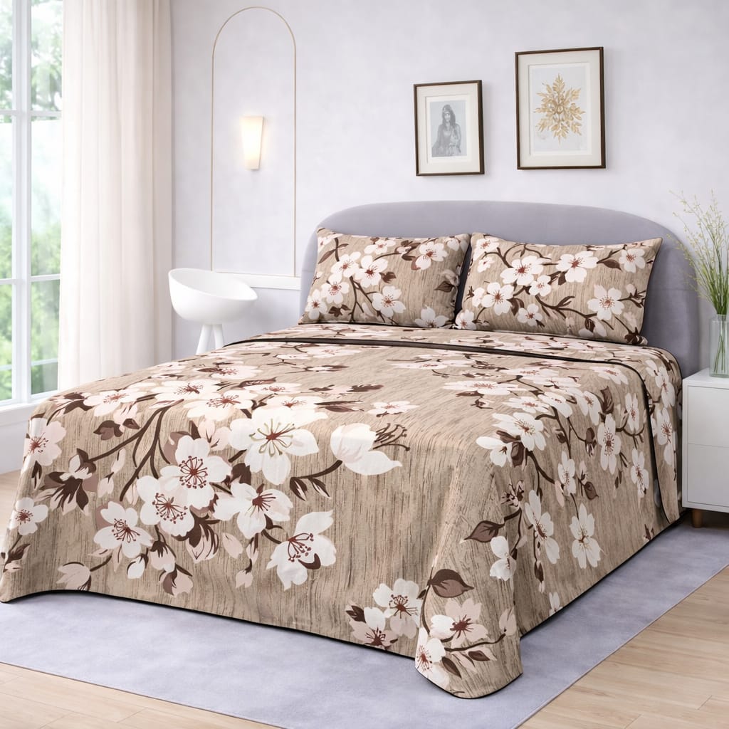 Premium Micro Rich Cotton Double Bed Bedsheet Set – 93x96 | Soft & Elegant Design