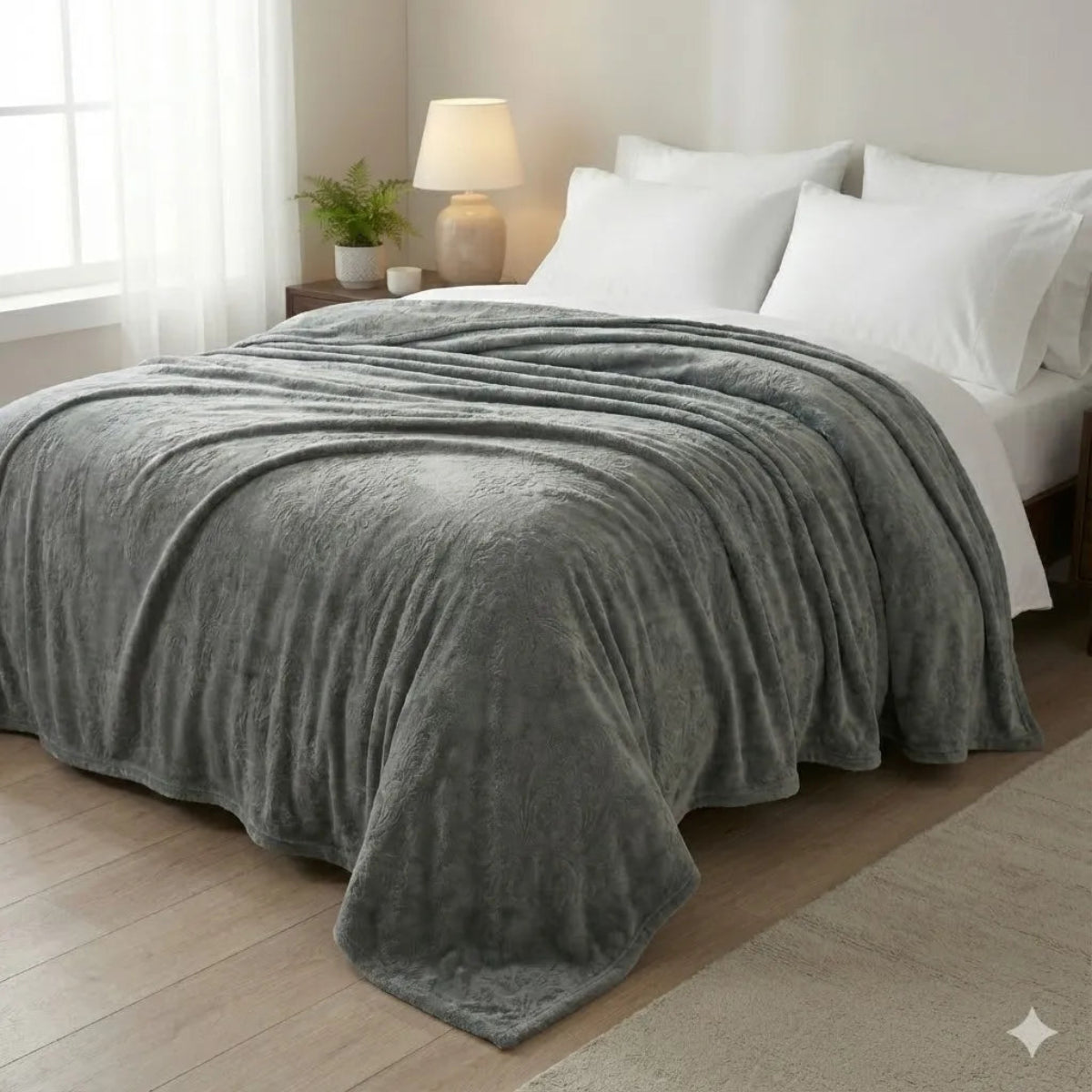 Premium Grey Dyed Embossed AC Fleece Blanket