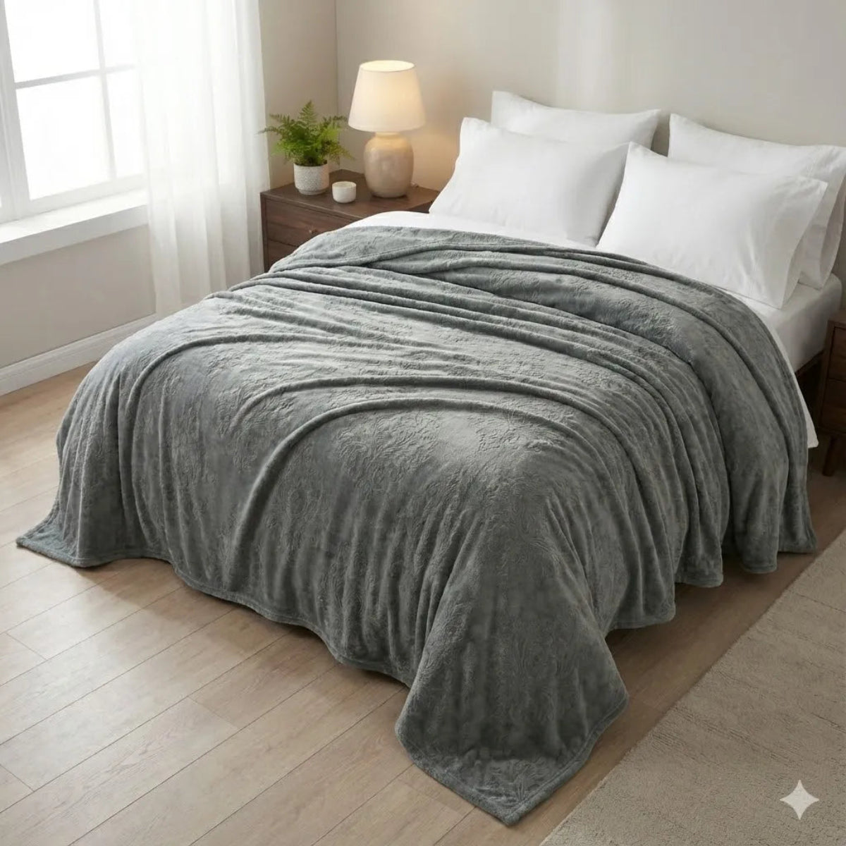 Premium Grey Dyed Embossed AC Fleece Blanket