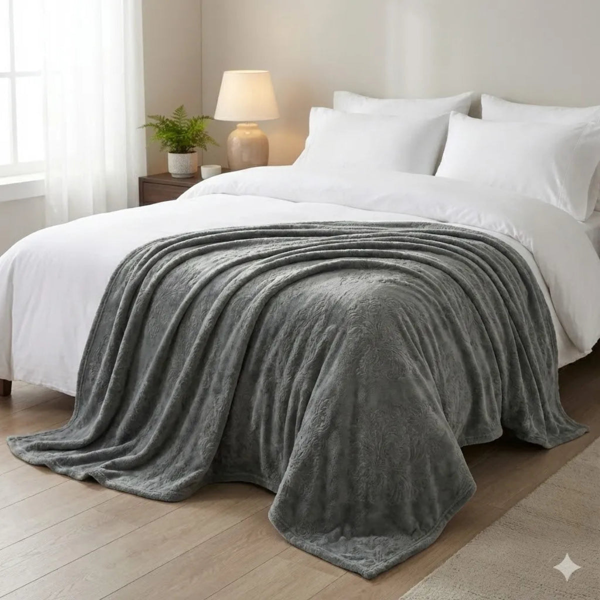 Premium Grey Dyed Embossed AC Fleece Blanket
