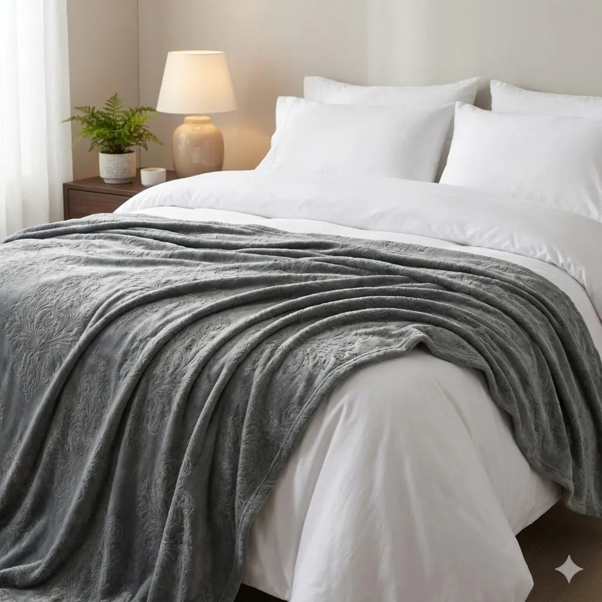 Premium Grey Dyed Embossed AC Fleece Blanket