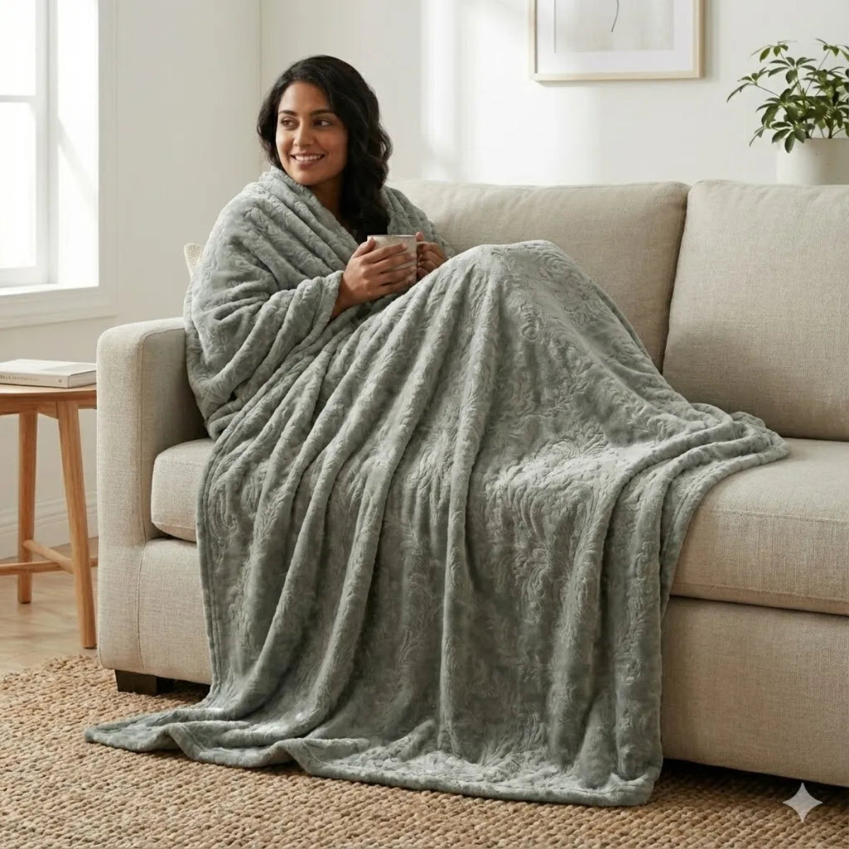 Premium Grey Dyed Embossed AC Fleece Blanket