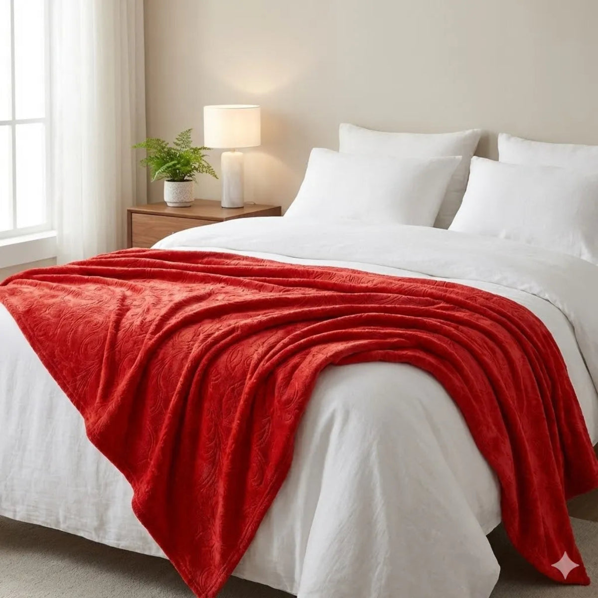 Premium Red Dyed Embossed AC Fleece Blanket