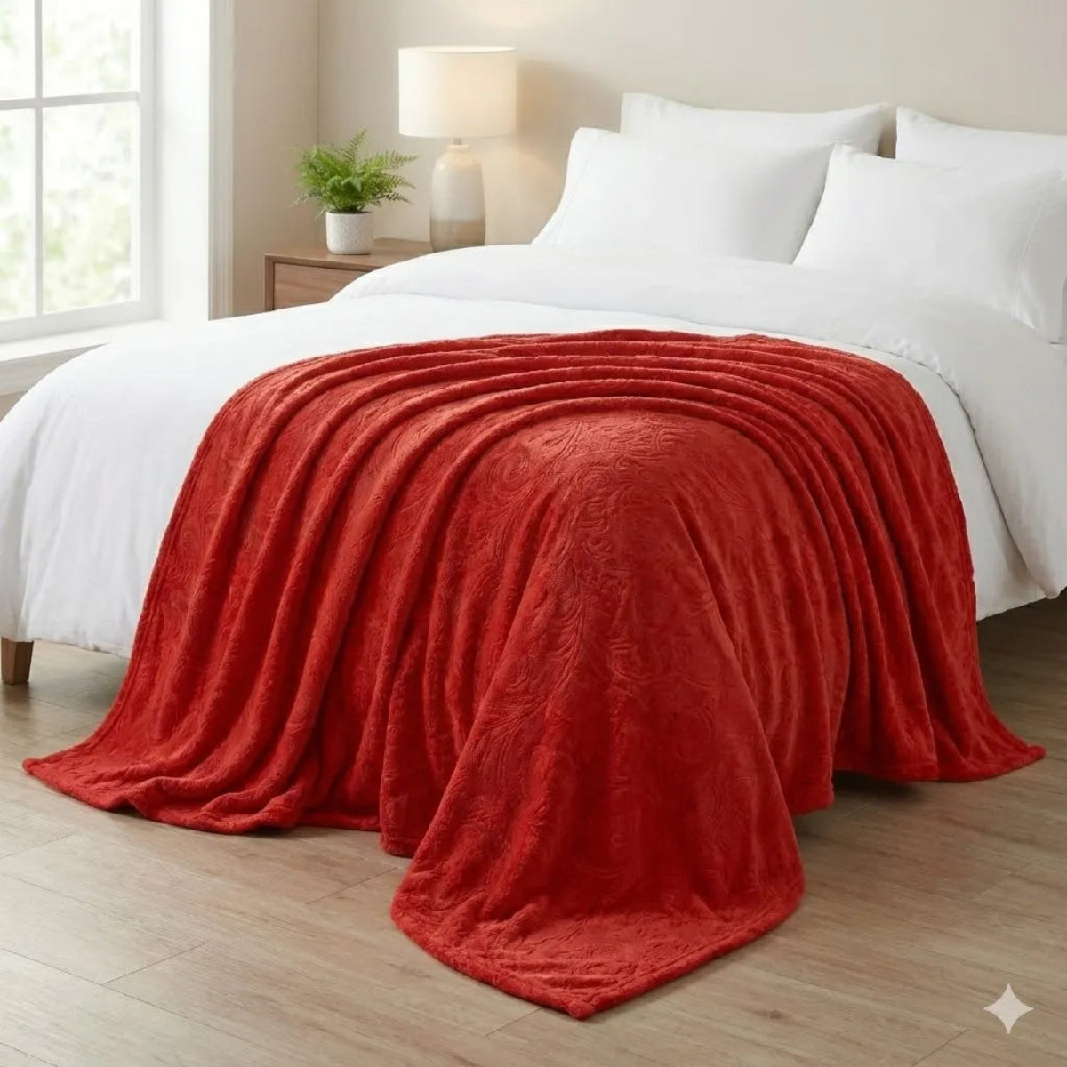 Premium Red Dyed Embossed AC Fleece Blanket