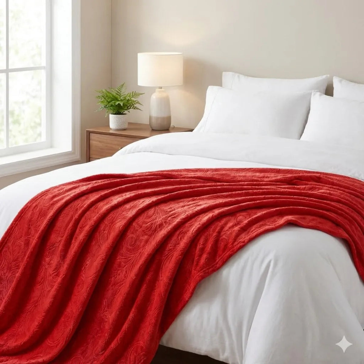 Premium Red Dyed Embossed AC Fleece Blanket