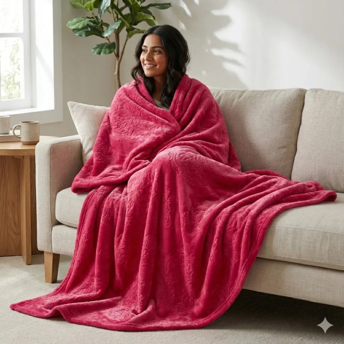 Premium Pink Dyed Embossed AC Fleece Blanket