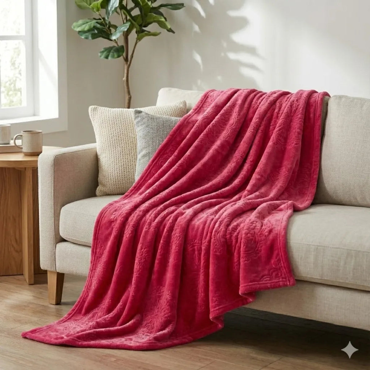 Premium Pink Dyed Embossed AC Fleece Blanket