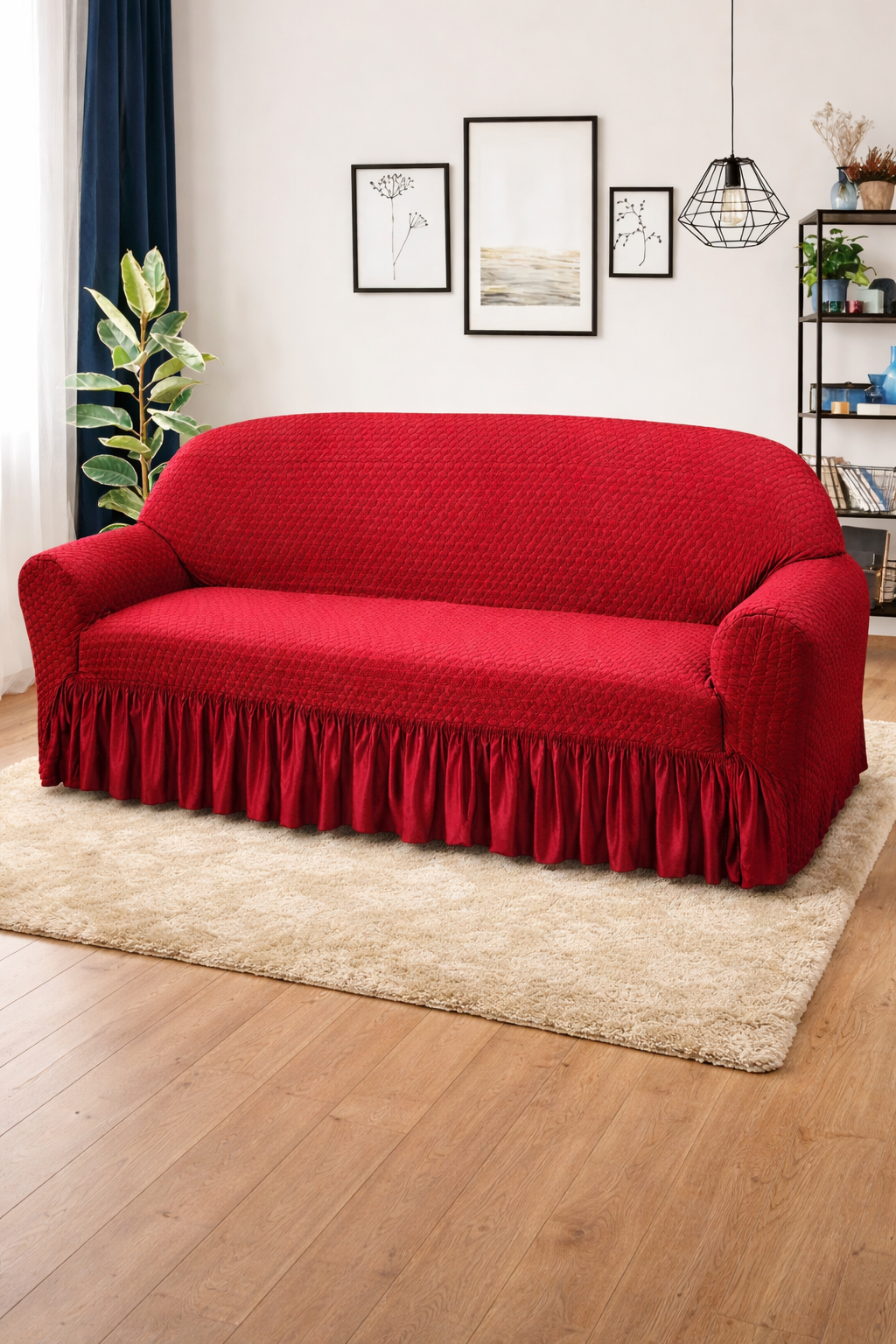 Frill Butterfly Sofa Cover – Soft Stretch (Maroon Color)