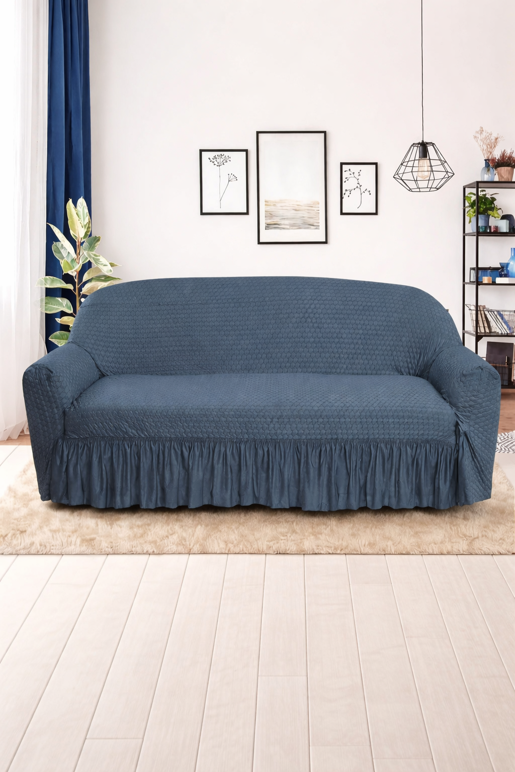 Frill Butterfly Sofa Cover – Soft Stretch (Turkish Blue Color)