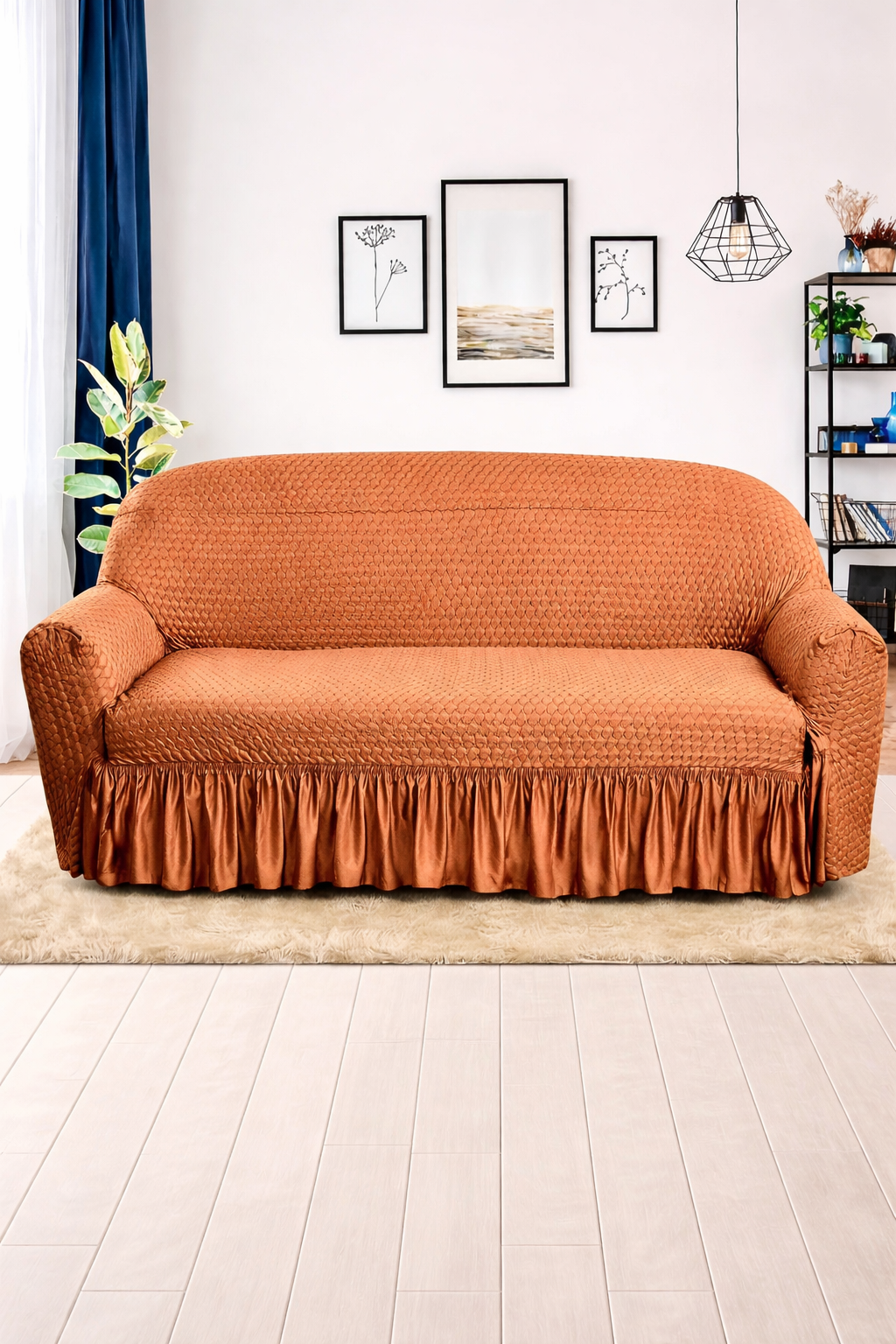 Frill Butterfly Sofa Cover – Soft Stretch (Copper or Brown Color)