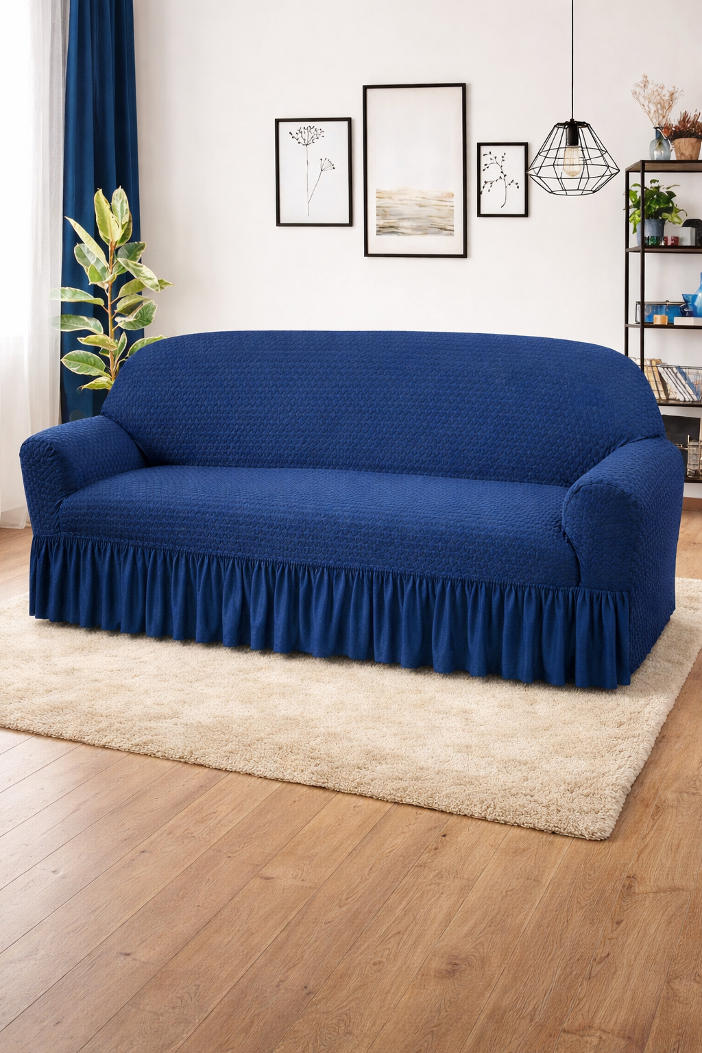 Frill Butterfly Sofa Cover – Soft Stretch (Navy Blue Color)