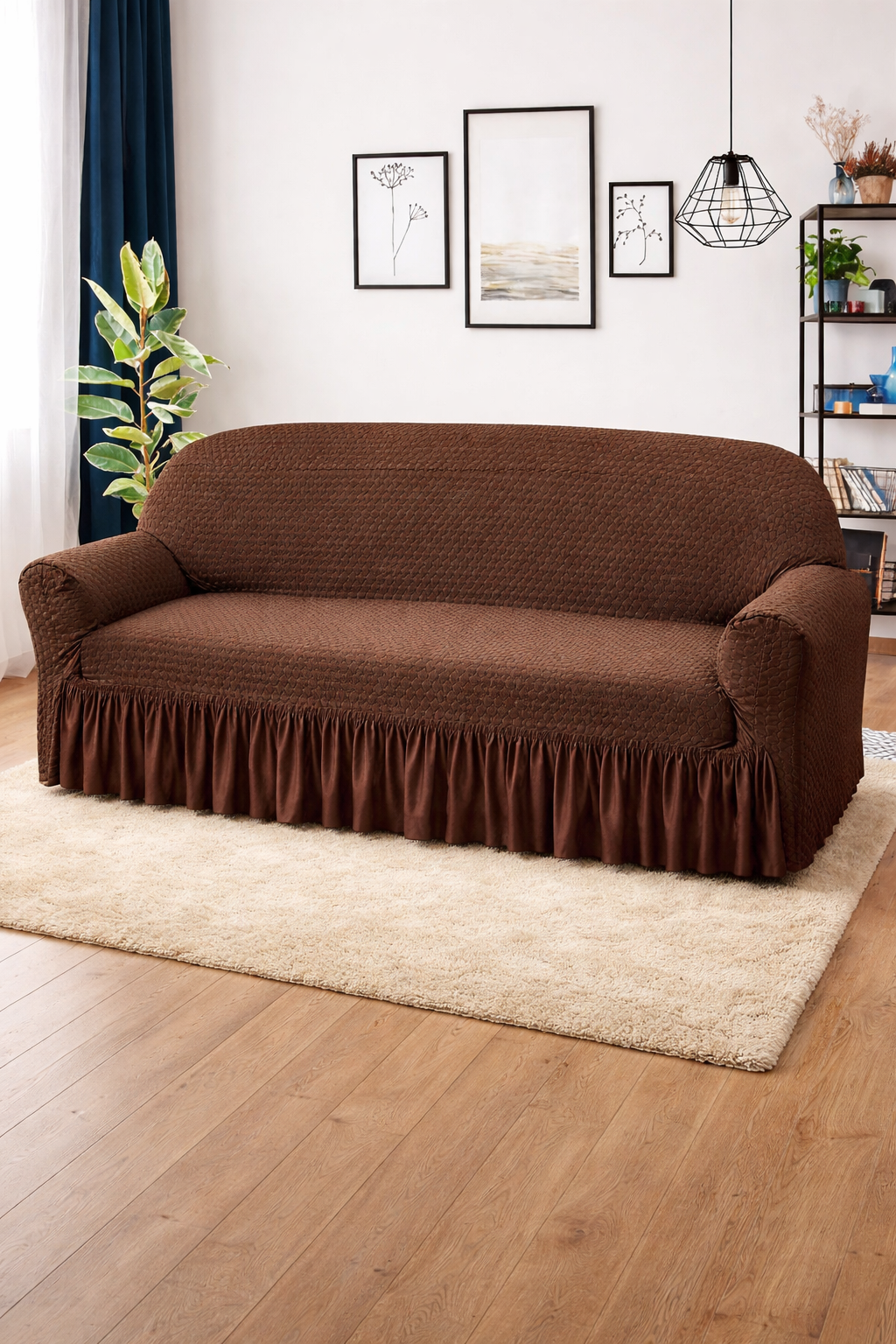 Frill Butterfly Sofa Cover – Soft Stretch (Brown Color)