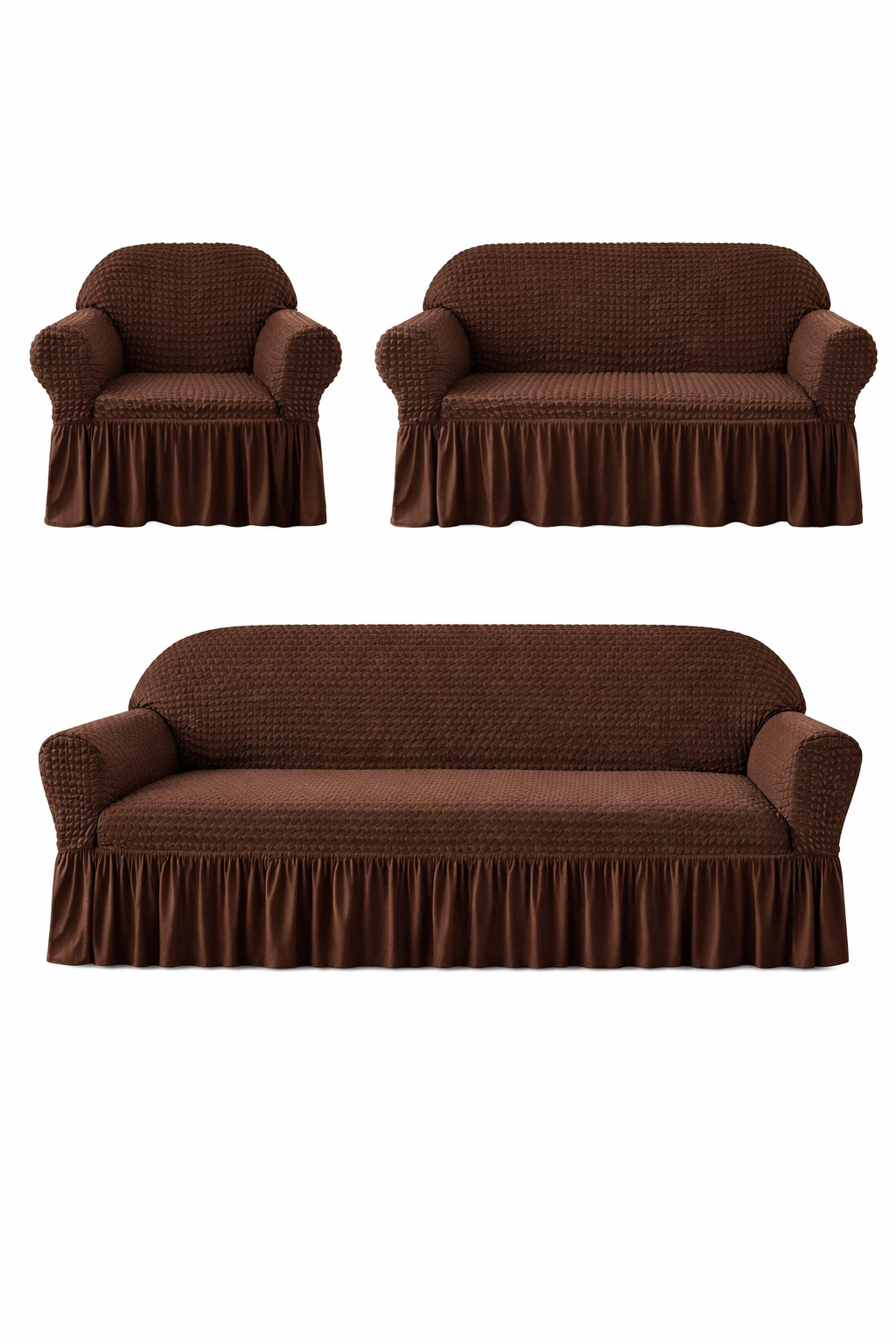 Frill Butterfly Sofa Cover – Soft Stretch (Brown Color)