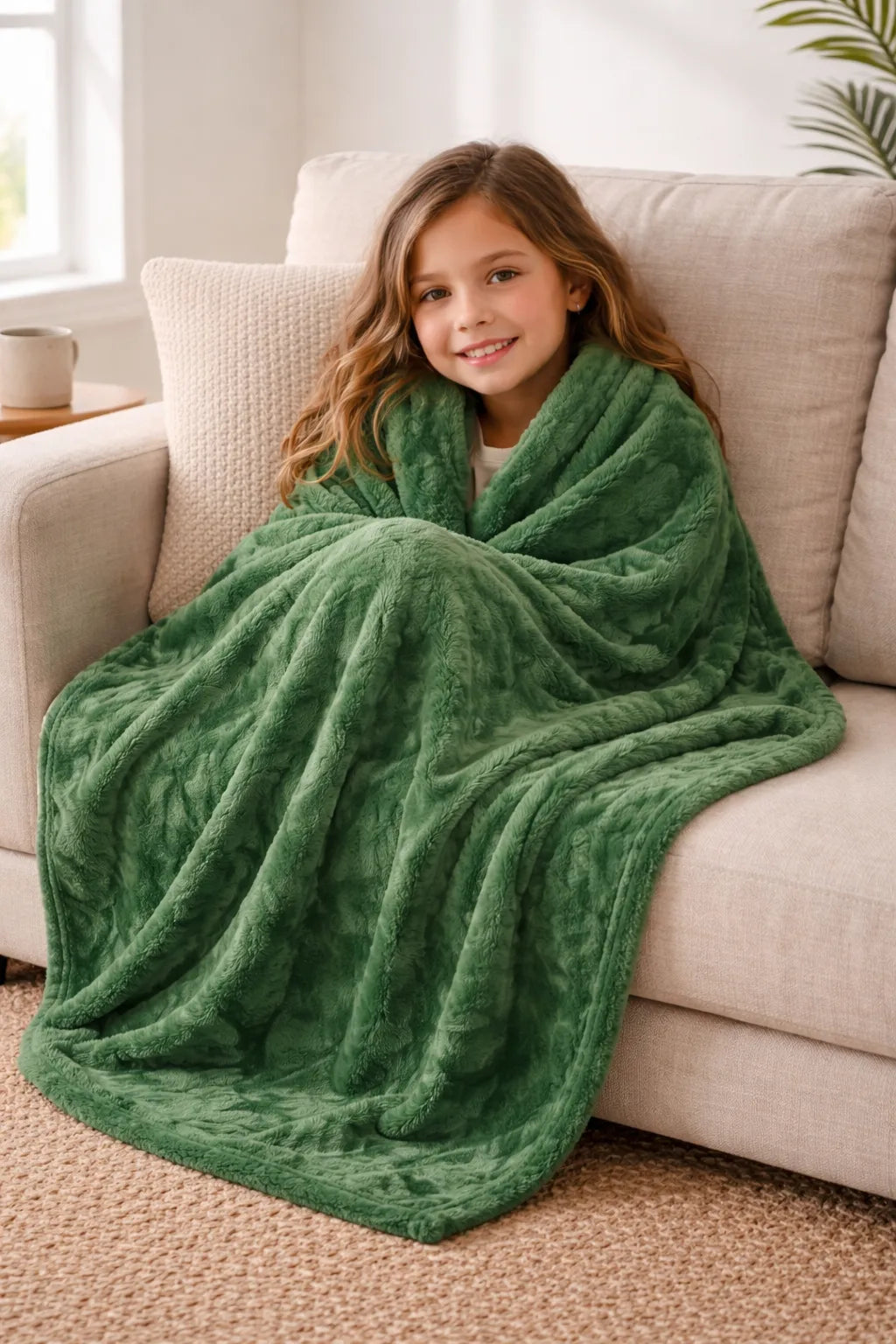 Luxury Embossed Forest Green Blanket for Kids – Warm, Soft & Breathable | 30x40 Inches