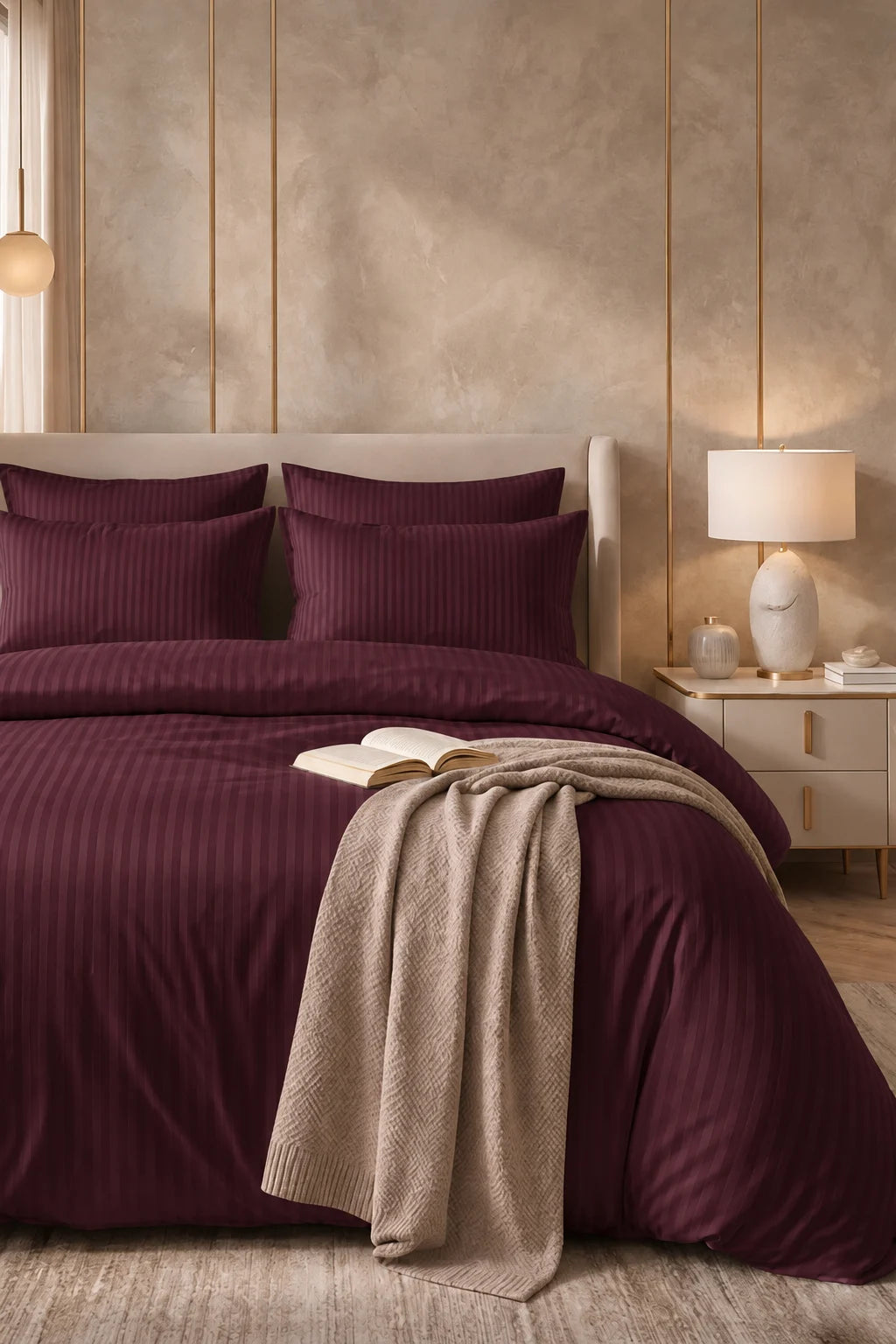 Maroon Red Quilt Cover Set (6PCS - King Size)