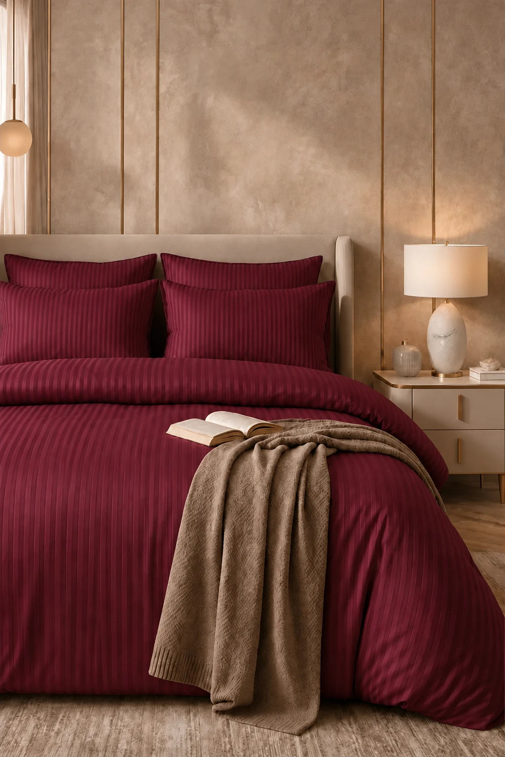 Wine Red Quilt Cover Set (6PCS - King Size)