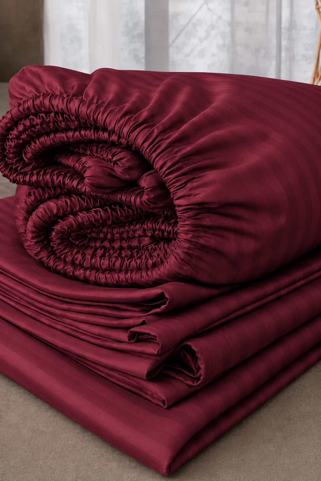 Wine Red Quilt Cover Set (6PCS - King Size)