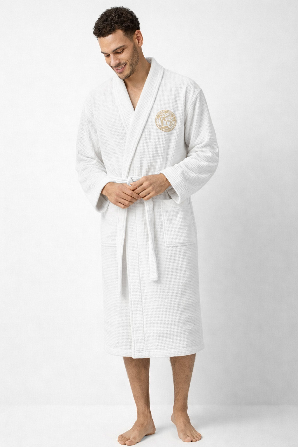Luxury White Versace Waffle Bathrobe – Designer Unisex Robe