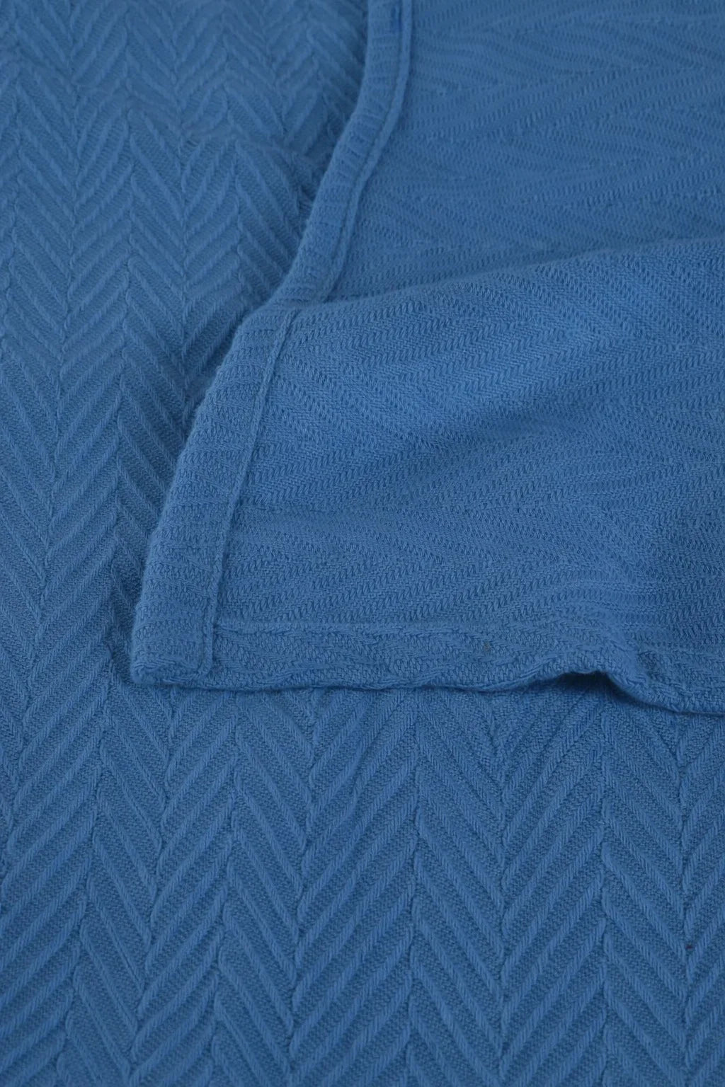 Denim Blue Thermal Cotton Blanket - Zig-Zag Chevron Texture