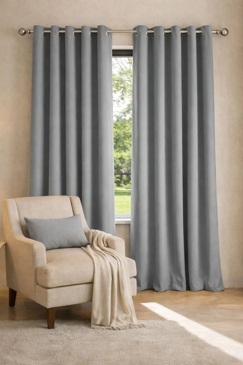 Ash Gray Luxury Solid Velvet Grommet Curtain Set of 2 for Home Decor