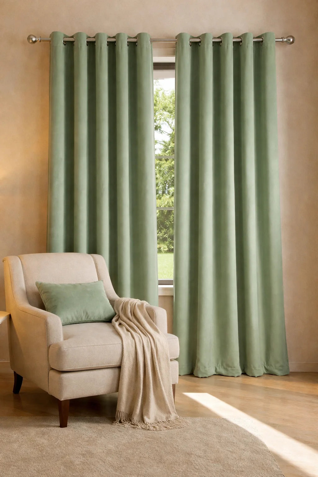 Mint Green Luxury Solid Velvet Grommet Curtain Set of 2 for Home Decor