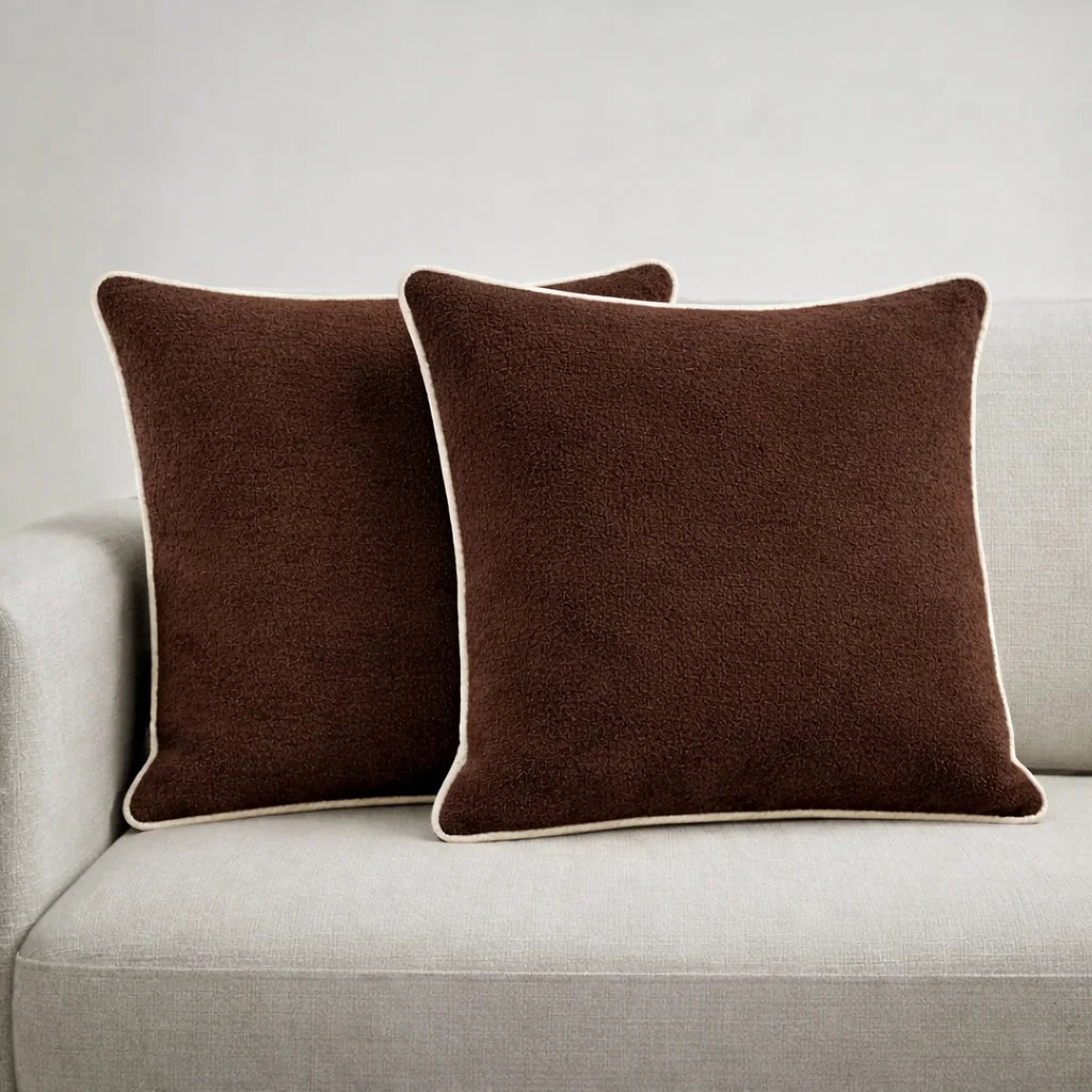 Dark Brown Modern Terry Cushion – Soft Texture & Hidden Zip (Pack of 2)