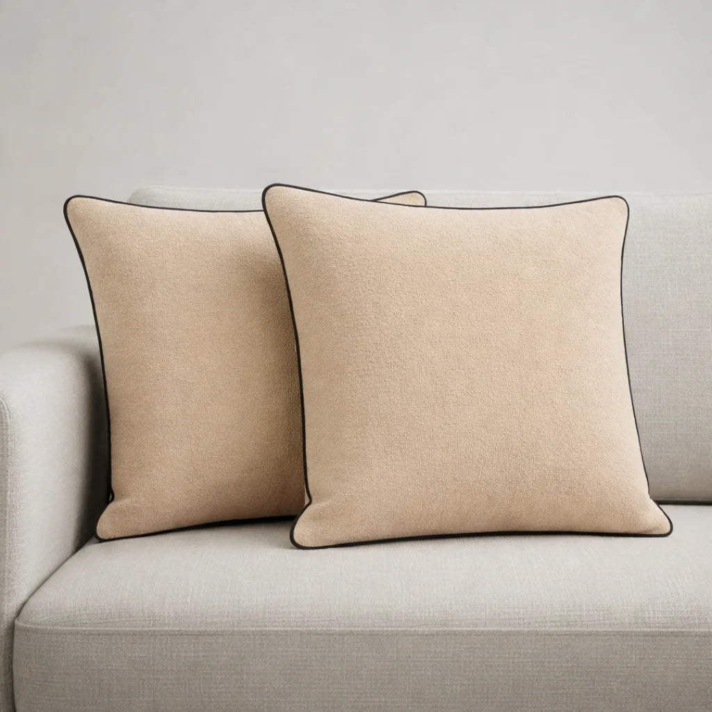 Beige Modern Terry Cushion – Soft Texture & Hidden Zip (Pack of 2)