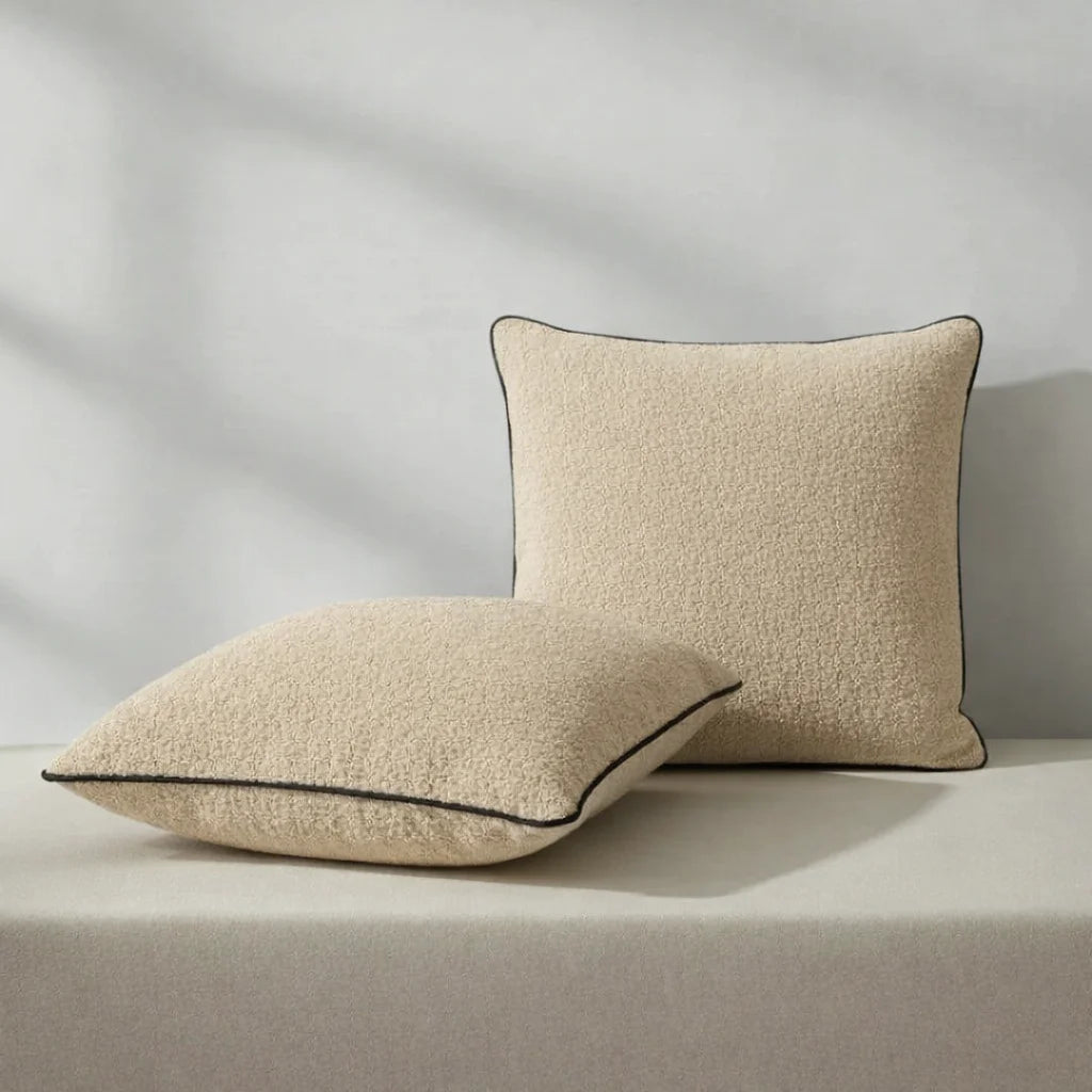 Beige Modern Terry Cushion – Soft Texture & Hidden Zip (Pack of 2)
