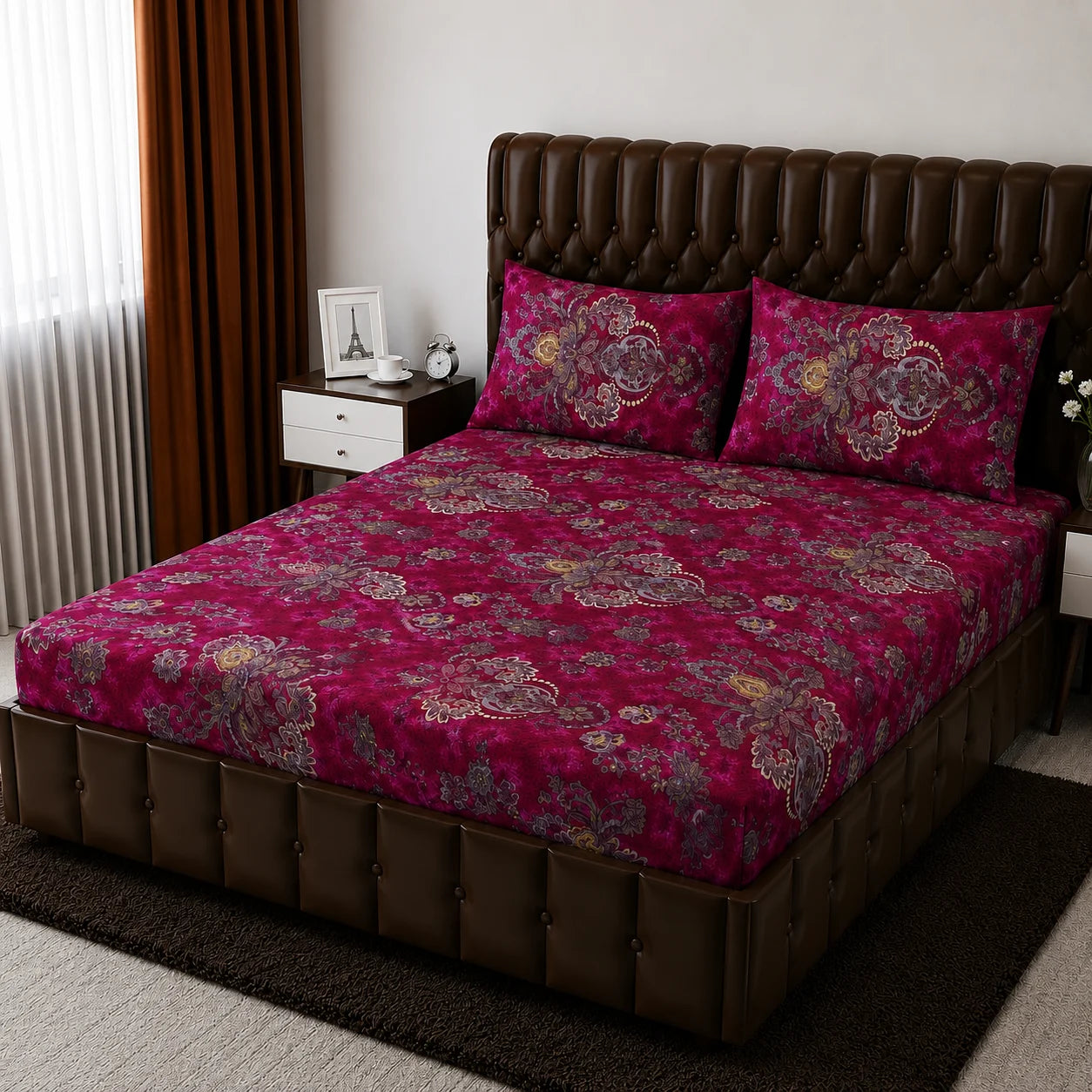 Floral Micro Cotton Fitted Sheet Set 72×78 + 10” with Matching Pillow Cover