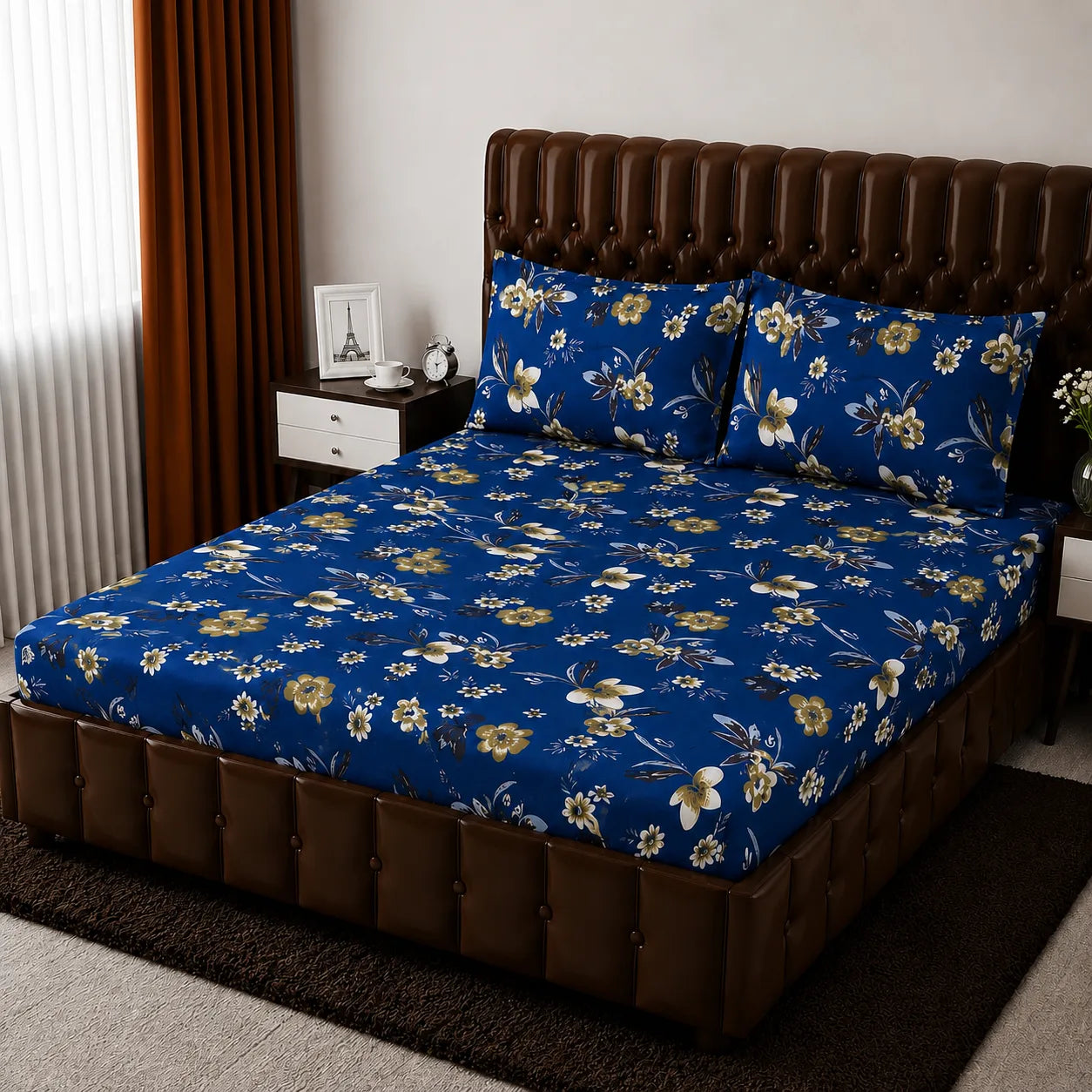 Floral Micro Cotton Fitted Sheet Set 72×78 + 10” with Matching Pillow Cover