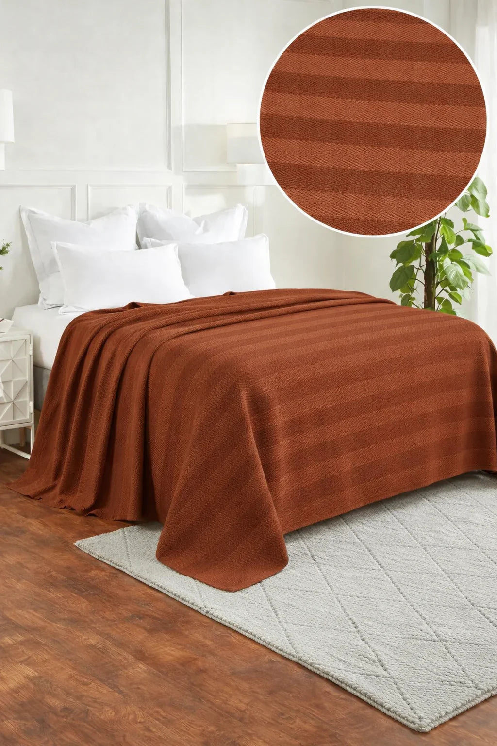 Textured Chevron Woven Cotton Blanket – Cozy All-Season Throw in Rich Brown