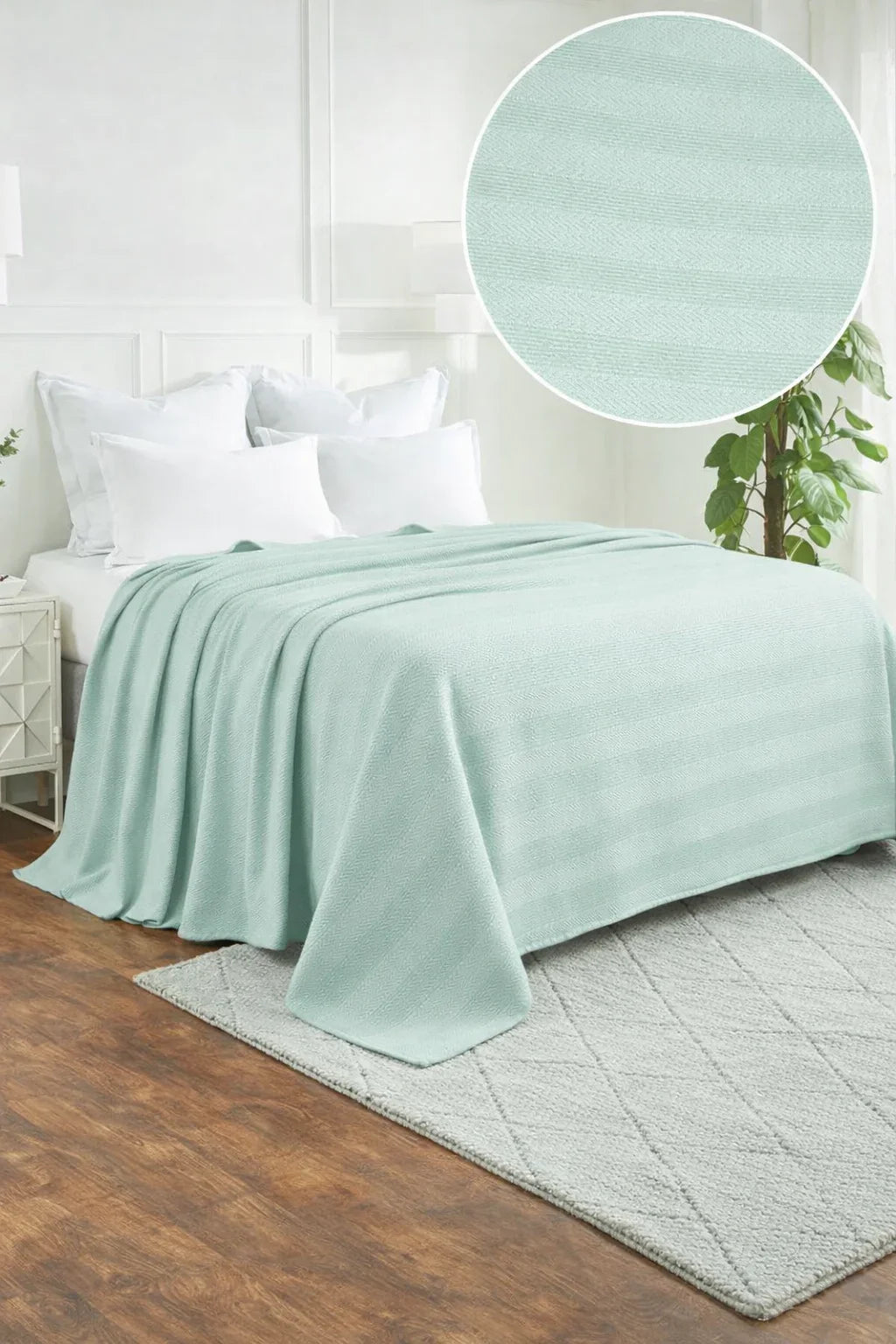 Textured Chevron Woven Cotton Blanket – Cozy All-Season Throw in Rich Mint Green