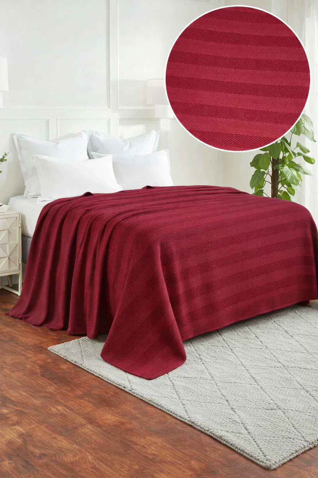 Textured Chevron Woven Cotton Blanket – Cozy All-Season Throw in Rich Maroon