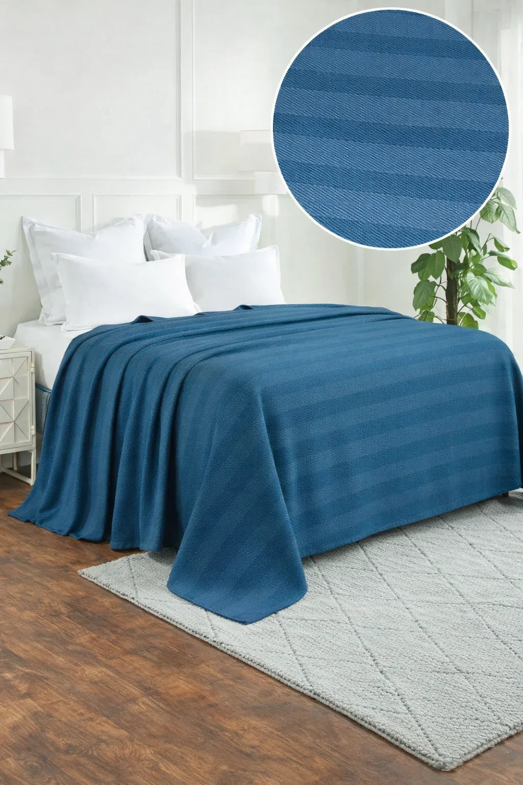 Textured Chevron Woven Cotton Blanket – Cozy All-Season Throw in Rich Blue