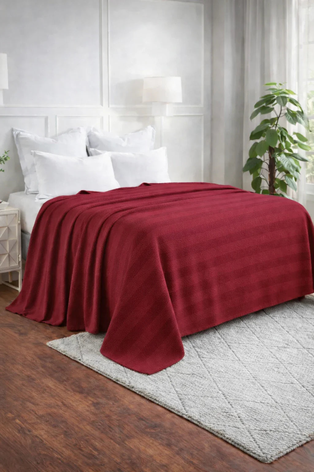 Textured Chevron Woven Cotton Blanket – Cozy All-Season Throw in Rich Maroon